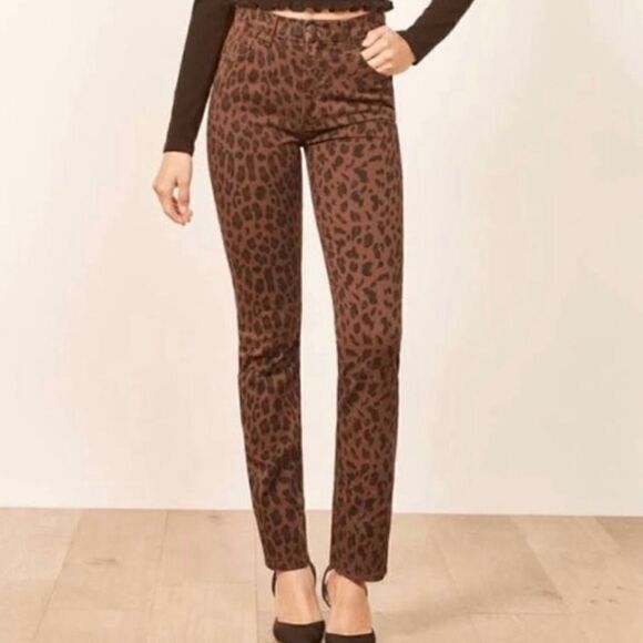 Reformation Liza cheetah print Jean raw hem - Picture 1 of 5